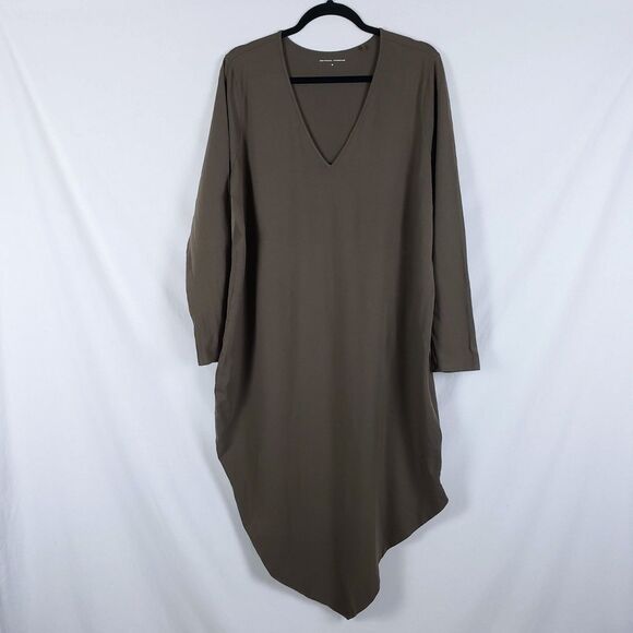 Universal Standard Iconic Geneva Dress Olive Green Womens M (18-20) Asymmetrical - Picture 1 of 10